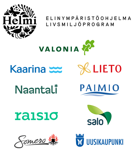 Logot: Helmi-elinympäristöohjelma, Valonia, Kaarina, Lieto, Naantali, Paimio, Raisio, Salo, Somero, Uusikaupunki