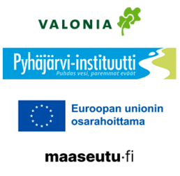 Logot: Valonia, Pyhäjärvi-instituutti (puhdas vesi, paremmat eväät), EU-lippu: Euroopan unionin osarahoittama, Maaseutu.fi