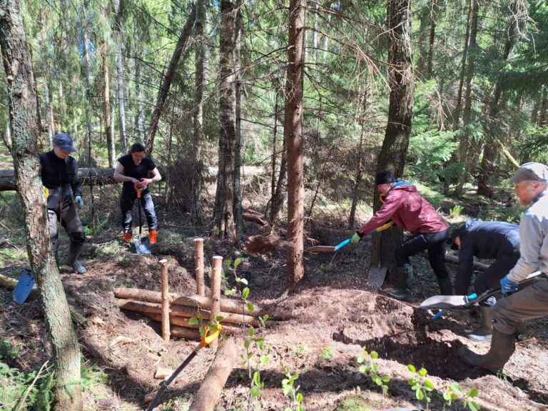 Patoon tarvittava maa-aines lapioitiin ojankaivuista jääneistä maakasoista. Kuva: Sanna Kivimäki