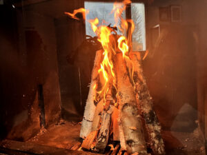 Lähikuva tulesta tulipesässä.