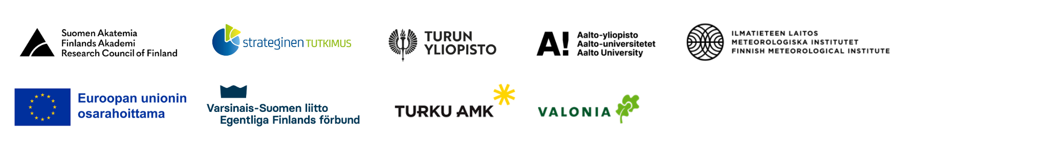 Tunnukset: suomen akatemia, strateginen tutkimus, turun yliopisto, aalto-yliopisto, ilmatieteen laitos, euroopan unionin osarahoittama, varsinais-suomen liitto, turku amk, valonia
