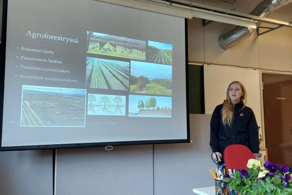 henkilö puhuu seminaarissa